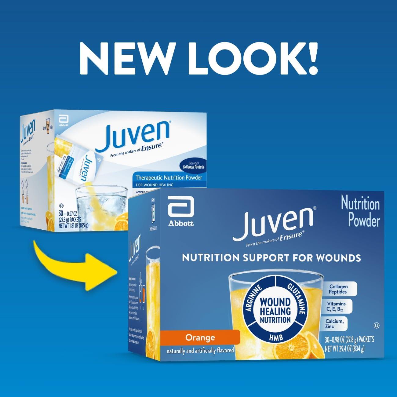 Juven Juven Therapeutic Nutrition Drink Mix Powder for Wound Healing Support, Includes Collagen Protein, Orange, 30 Count