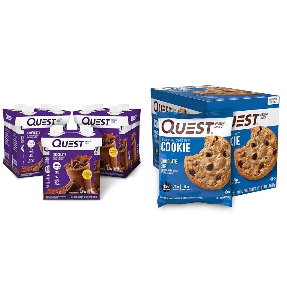 Quest Nutrition Quest Nutrition Ready To Drink Chocolate Protein Shake & Chocolate Chip Protein Cookie; Keto Friendly; High Protein; Low Carb; 12 Count