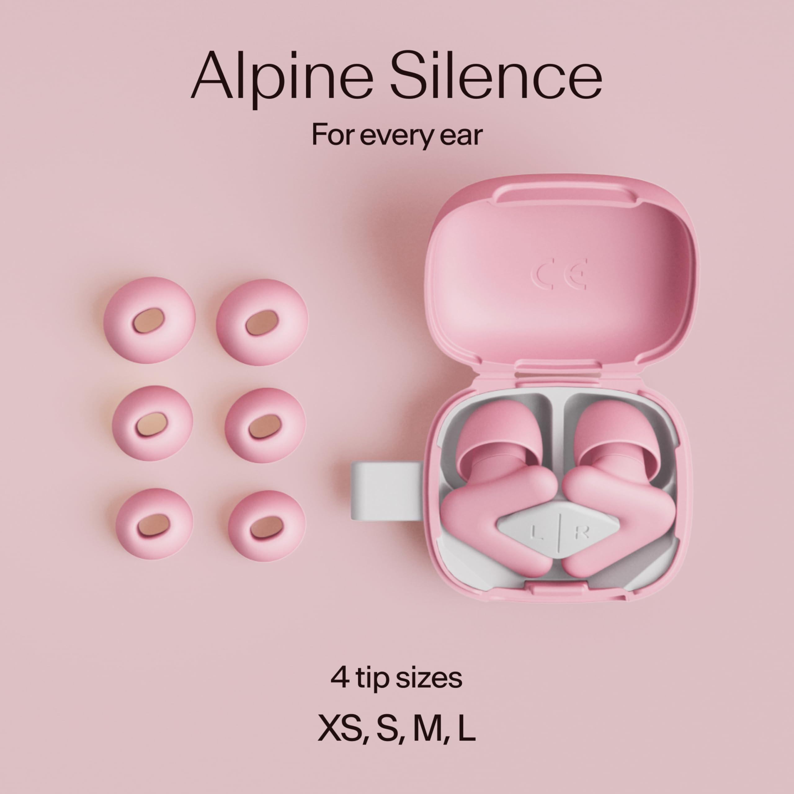 Alpine Alpine Silence Ear Plugs for Sleep, Focus & Travel - V-Shape Snug Fit & Soft Oval Tips  4 Sizes XS/S/M/L - Comfortable, Reusable Hearing Protection - 22dB  Pink