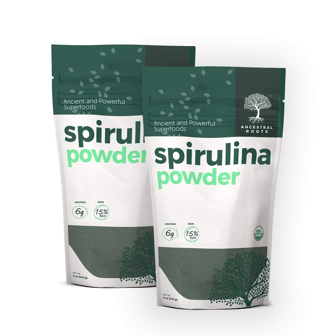 OMG! Organic Meets Good Ancestral Roots - Organic Spirulina Powder (5 oz - 2 Pack) I USDA Certified Vegan Spirulina Powder I 100% Pure Superfood for Optimal Health & Immune Support.