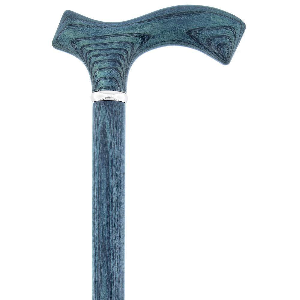 Royal RC Canes Blue Denim Frtiz Handle Walking Cane with Ash Wood Shaft and Silver Collar