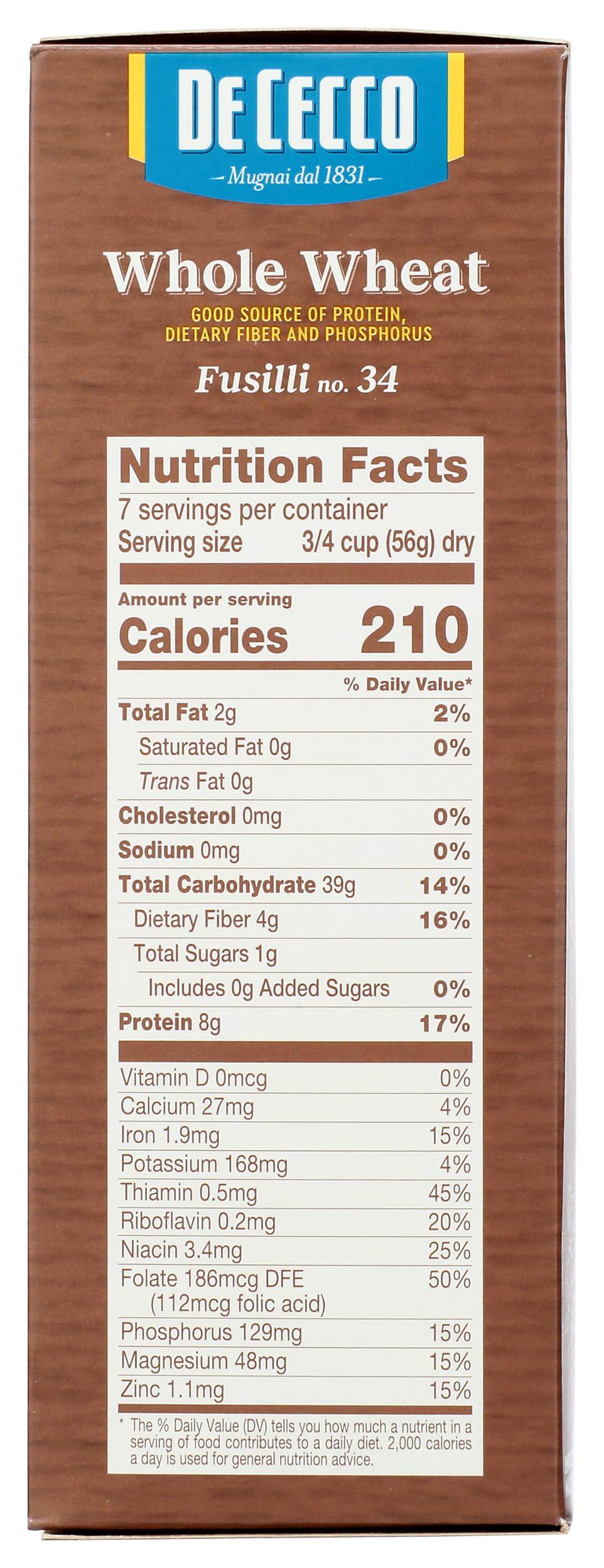 De Cecco De Cecco Pasta Fusilli Whole Wheat Pasta, 13.25 oz