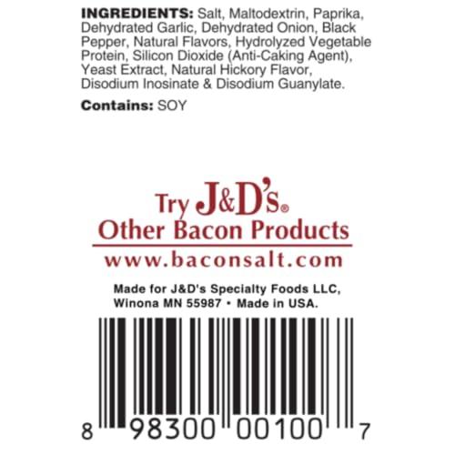 J & D Foods J&D\'s Bacon Salt, Original, 2.6 Ounce, Bacon-Flavored Seasoning Salt, Vegan, Vegetarian, Kosher