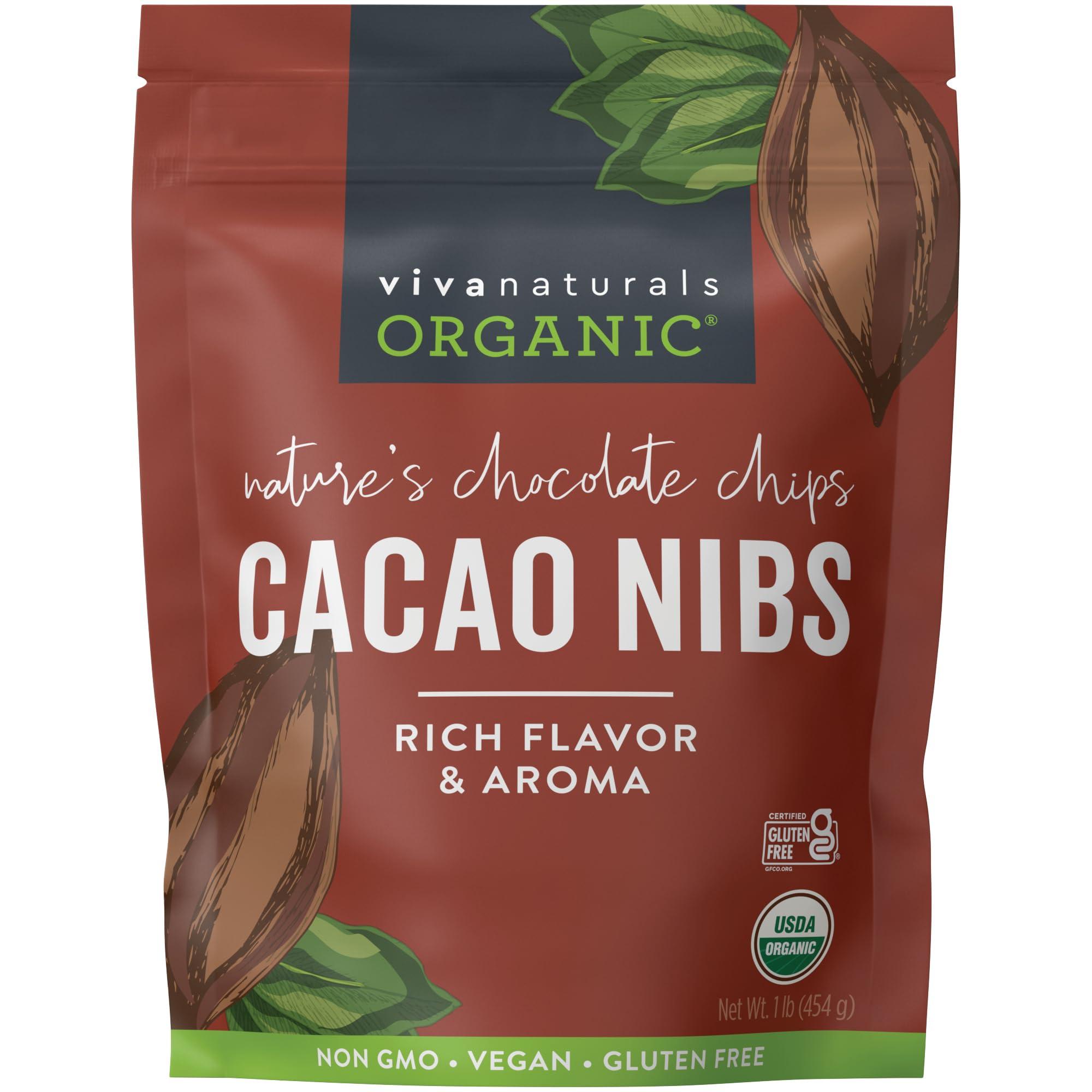 Viva Naturals Viva Naturals Organic Cacao Nibs, 1 Lb - Certified Keto and Vegan Superfood, Perfect for Gluten Free Baking, Cacao Nib Smoothies and Healthy Snacks, Premium Criollo Beans, Non-GMO