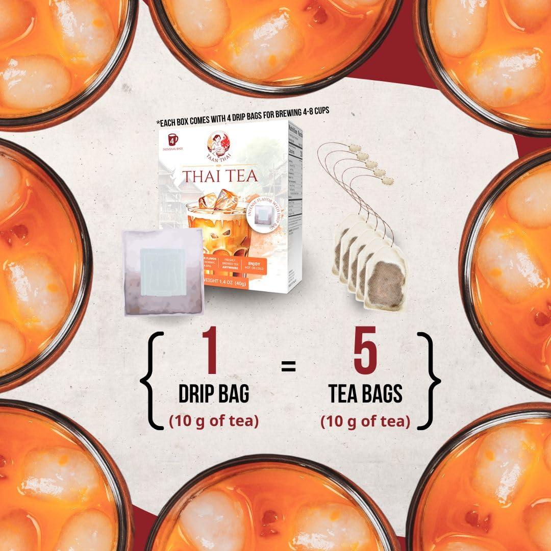TAAN THAI TAAN THAI Thai Tea Drip Bags - 4 Drip Bags (Brewing 4-8 Cups) (Traditional)