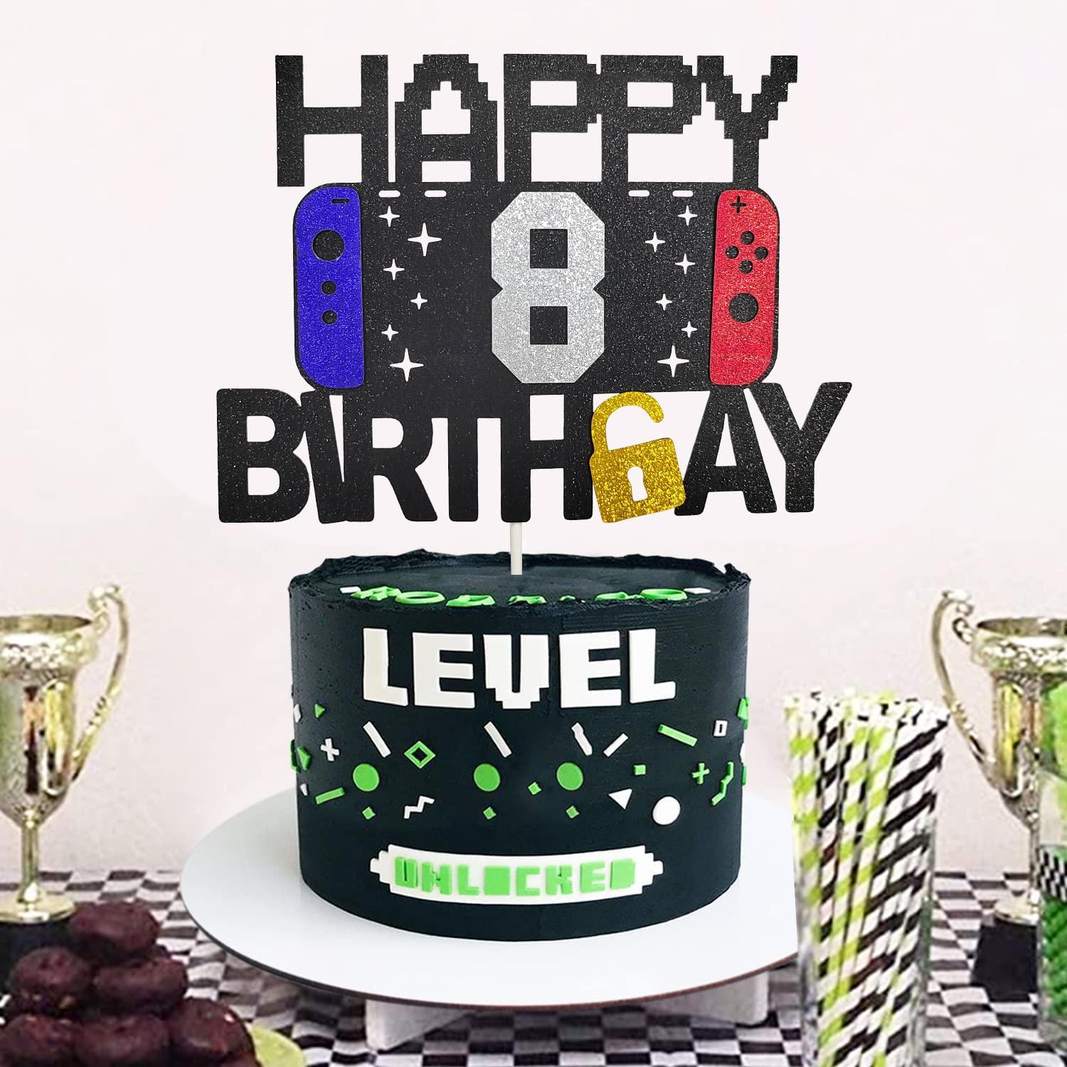 keonsatrz Happy 8th Birthday Video Game Cake Topper for Kids Boys Girls 8-Years-Old Birthday Party Decoration - Level 8th Birthday Cake Topper (happy 8th birthday)