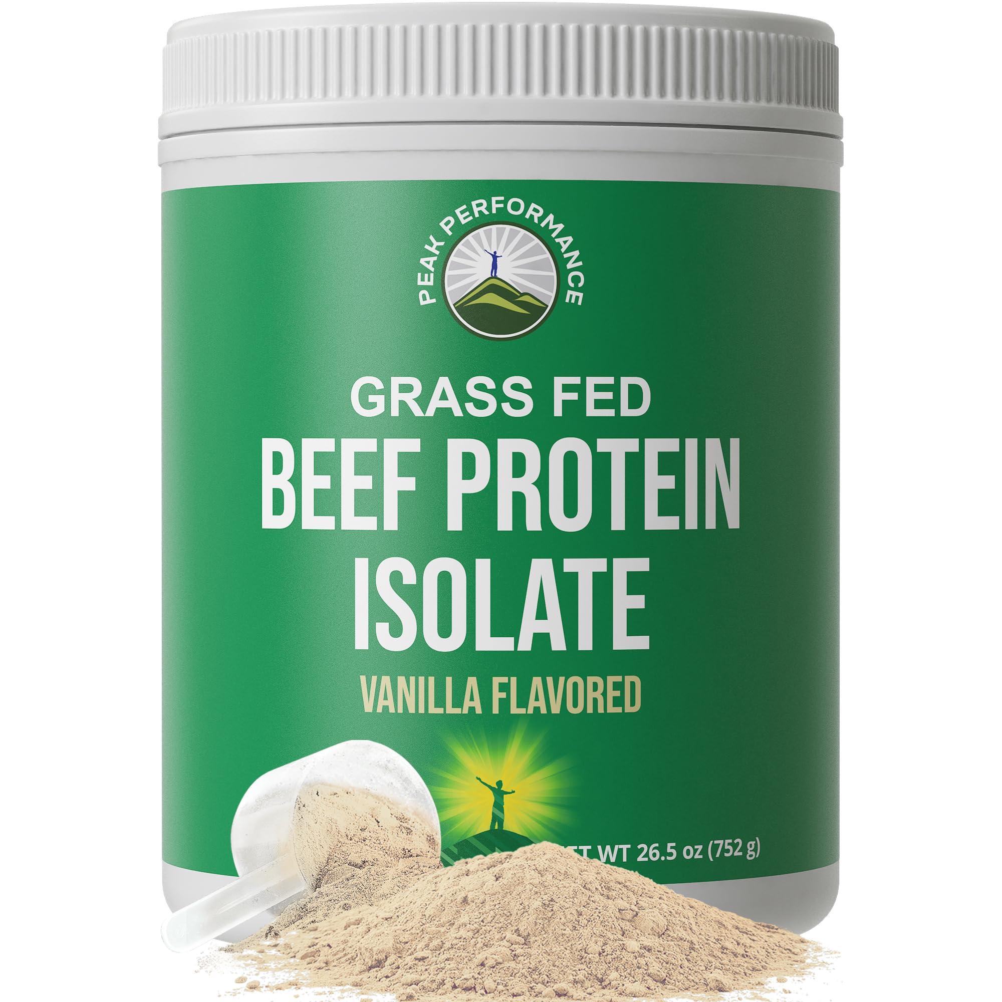 Peak Performance Grass Fed Beef Protein Powder - Lactose Free Great Tasting Beef Protein Isolate. Complete Animal Based Non Dairy Paleo Carnivore Supplement for Prime Muscle Building. No Whey. Vanilla Flavor