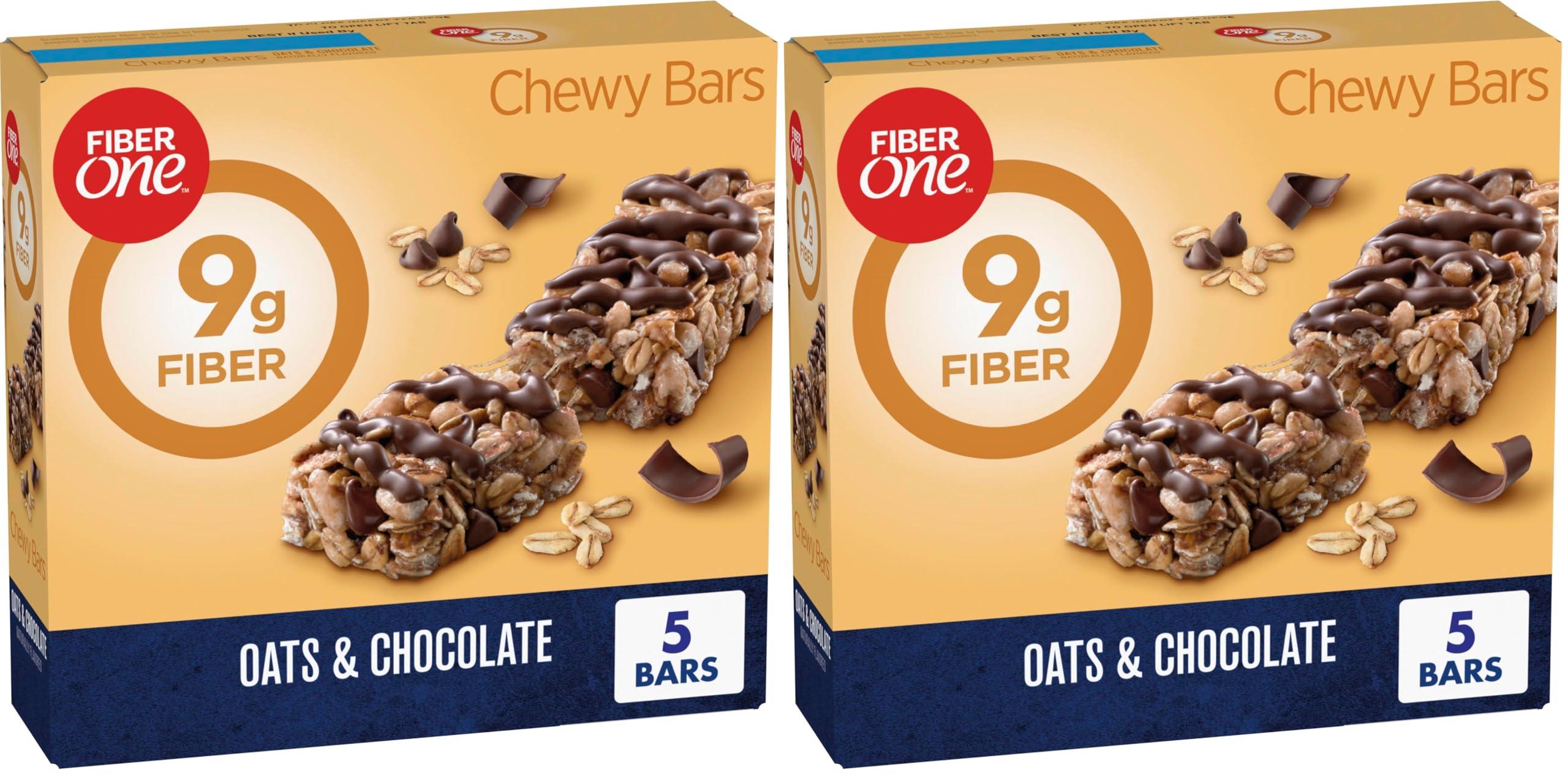 Fiber One Fiber One Chewy Bars, Oats & Chocolate, Fiber Snacks, 5 ct (Pack of 2)