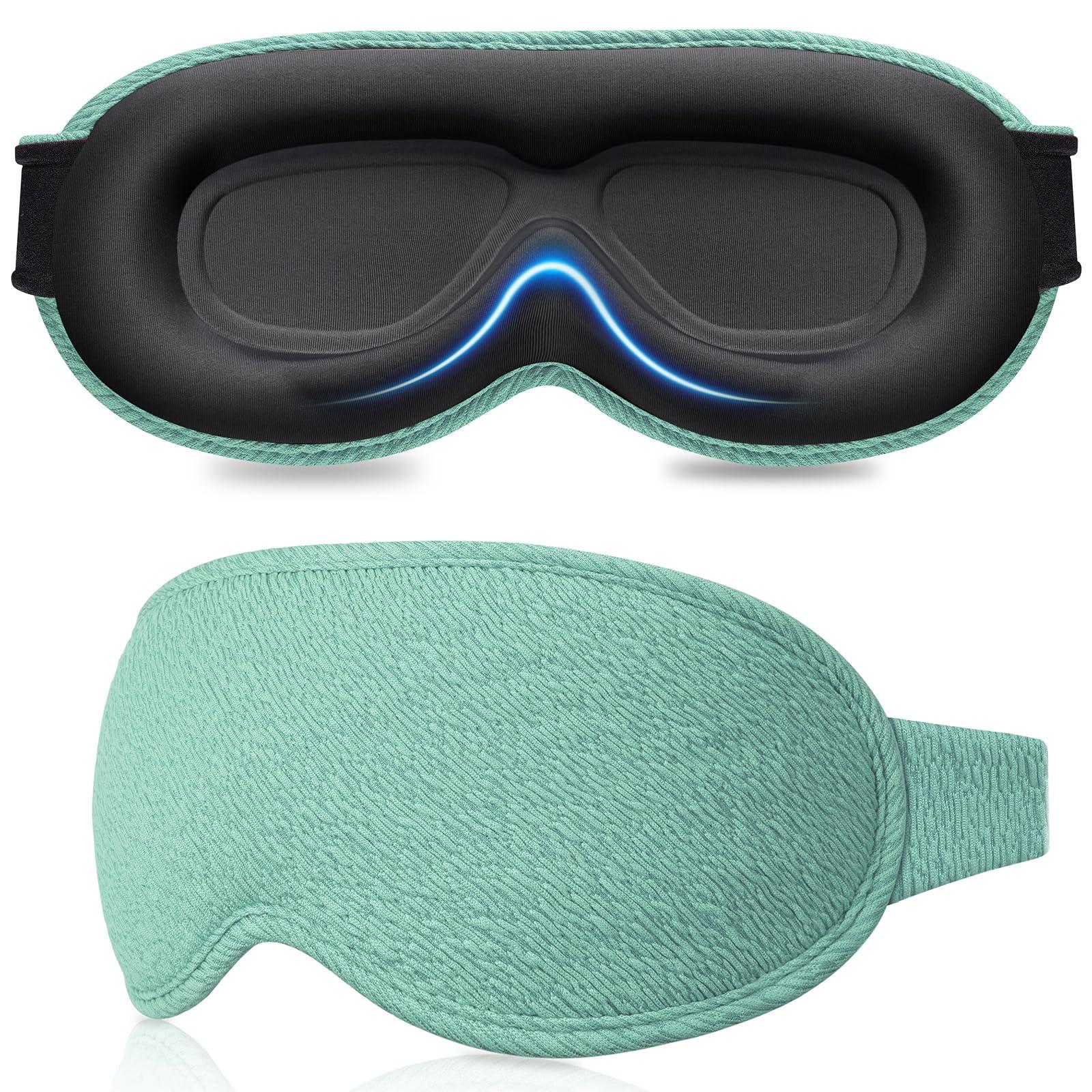Gritin Gritin 100% Blackout Sleep Eye Mask for Women Men,Zero Eye Pressure Sleeping Mask-Ergonomic Design 3D Cutout Eye Movement and Eyelash Friendly Night Blindfold,Ultra Soft&Comfortable for Sleeping-Cyan