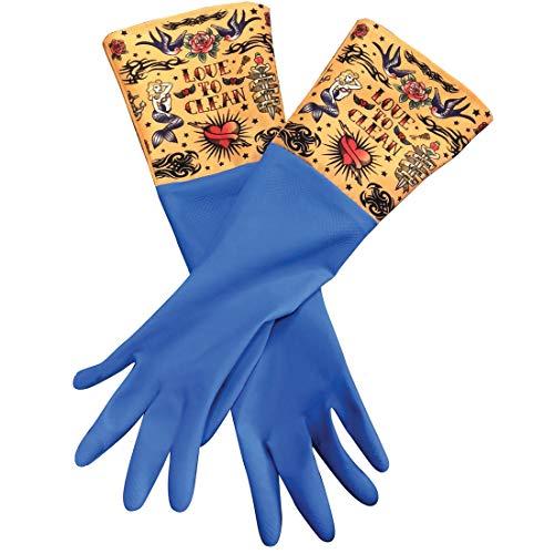 Diabolical Gifts Diabolical Gifts Glamorous Washing Up Gloves with Tattoo Sleeve, Blue, One Size