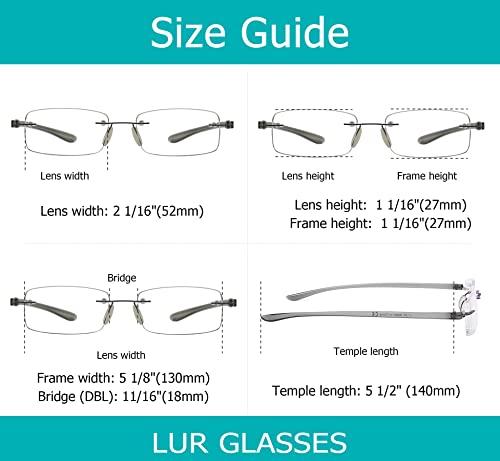 LUR READING GLASSES 7 pack Small Lens Rimless Readers (Silver)