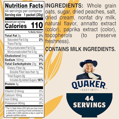 Quaker Quaker Instant Oatmeal, Peaches & Cream, 1.05oz, 44 Counts (Pack of 1)