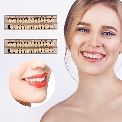 Ceonam 56 Pcs False Teeth Dental Complete Acrylic Resin Denture Teeth, 2 Set Whole Teeth Synthetic Polymer Denture Tooth, 23 Shade A3 Upper + Lower Dental Materials for Replacement, DIY, or Halloween