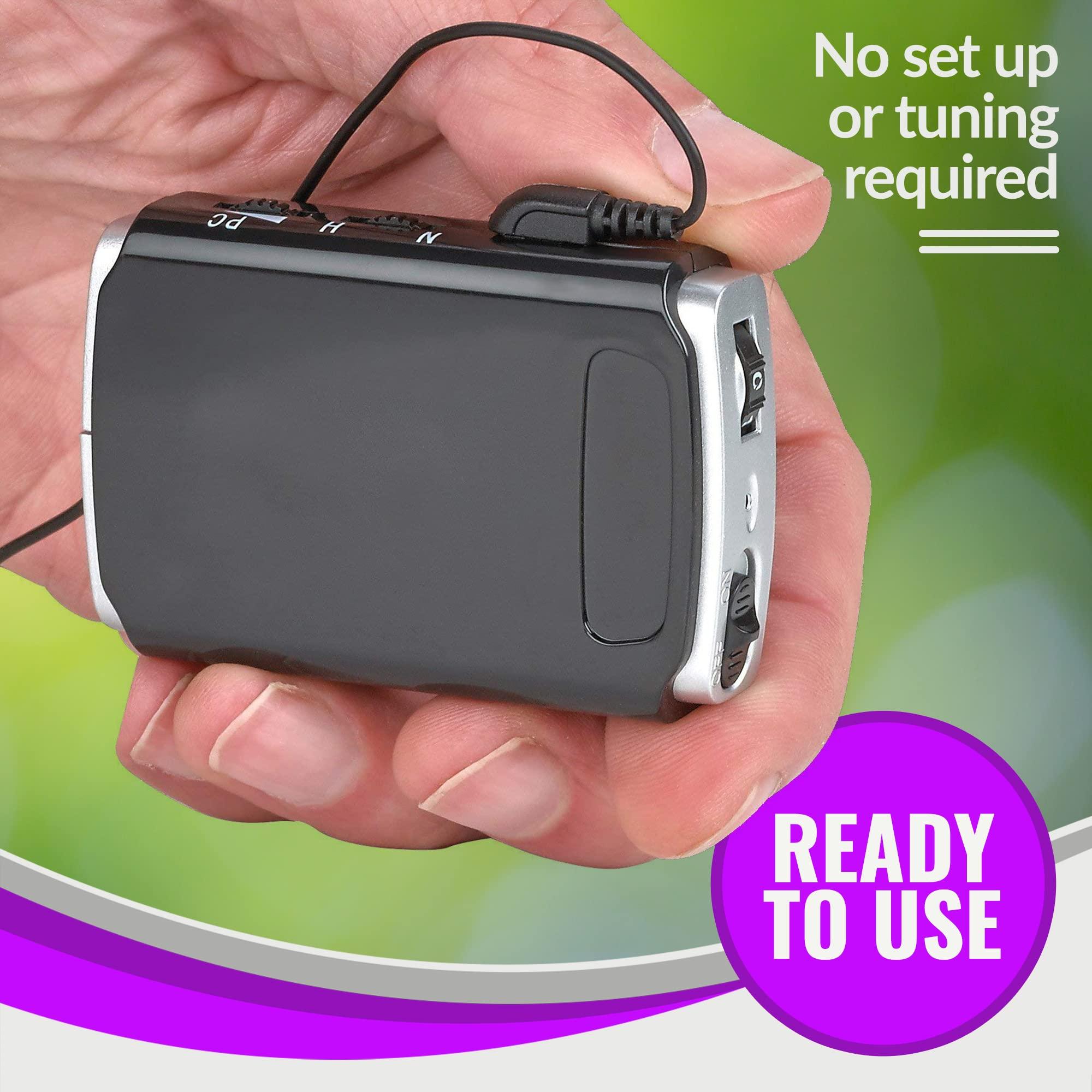 MEDca Rechargeable Personal Sound Amplifier - Pack of 2, Lightweight Compact Pocket Sounds Voice Enhancer Audio Hearing Device w/Background Noise Reduction Digital Hearing for Adults and Seniors