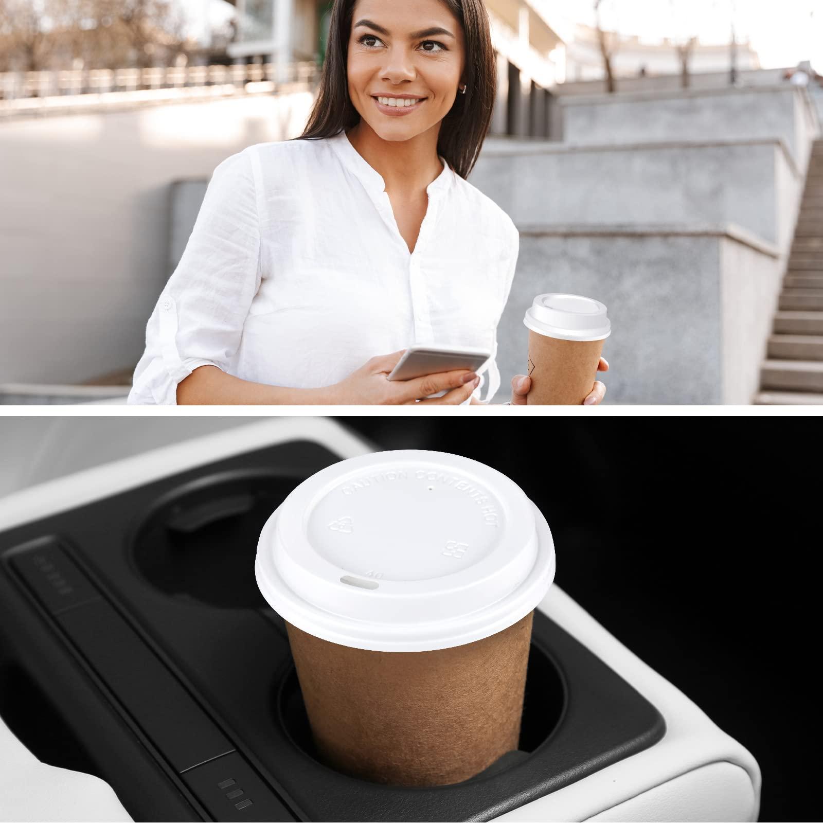 Cunhill 200 Pack Hot Drink Lids Plastic Lid Dome Coffee Cup Lid Easy Flow Anti Spill Design Fits Most 10 to 24 Ounce and 8 oz Squat Cups for Cafes, Office, Car, Home, Travel (White)