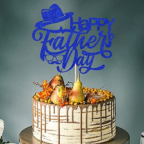 Kaoenla Father\'s Day Cake Topper-Happy birthday dadHappy Father\'s Day Best Dad Ever cake Topper The Men Birthday Party Picks for Cake Decorations Toppers (Blue)