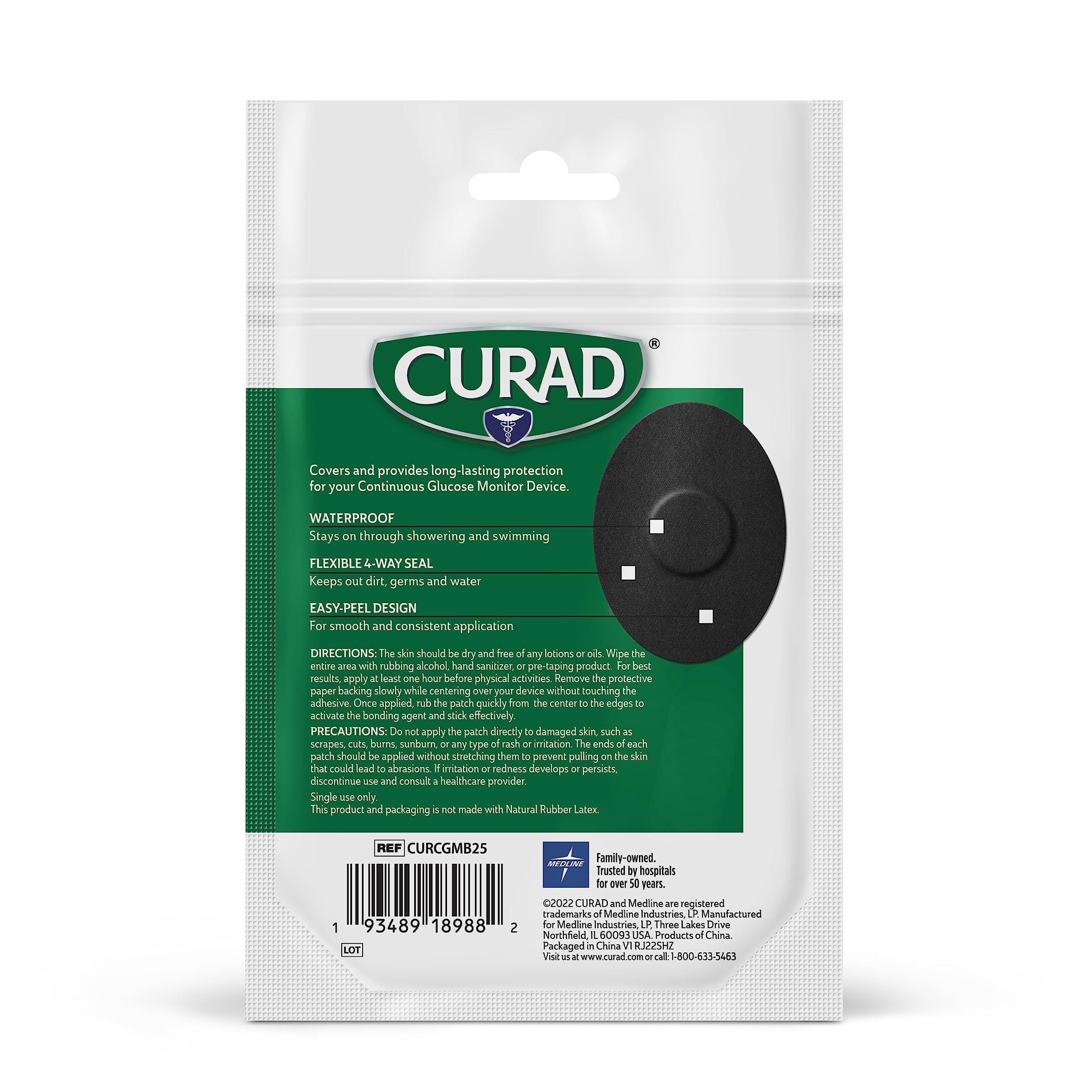 Curad Curad Black CGM Patches (25-Count) | 3.13\" x 4.13\" Continuous Glucose Monitor Patches | Versatile CGM Cover | Waterproof & Easy-Peel Continuous Blood Glucose Monitor Patch for Consistent Application