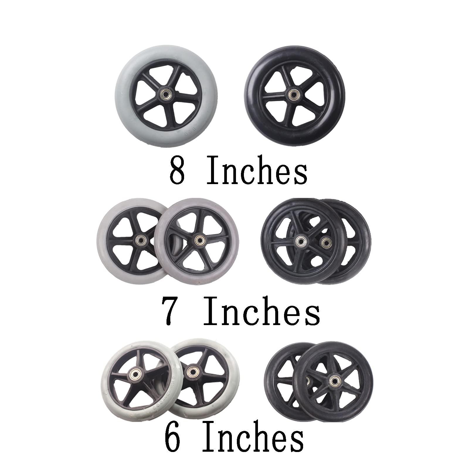 Wheelchair wheels Wheelchair wheels Non-Slip Rubber Casters PU Tires Gray and Black, A Pair of 15cm, 17cm, 19cm in Diameter, Black and Gray, Wear-Resistant and Non-Slip (Color : Gray, Size : 17cm)