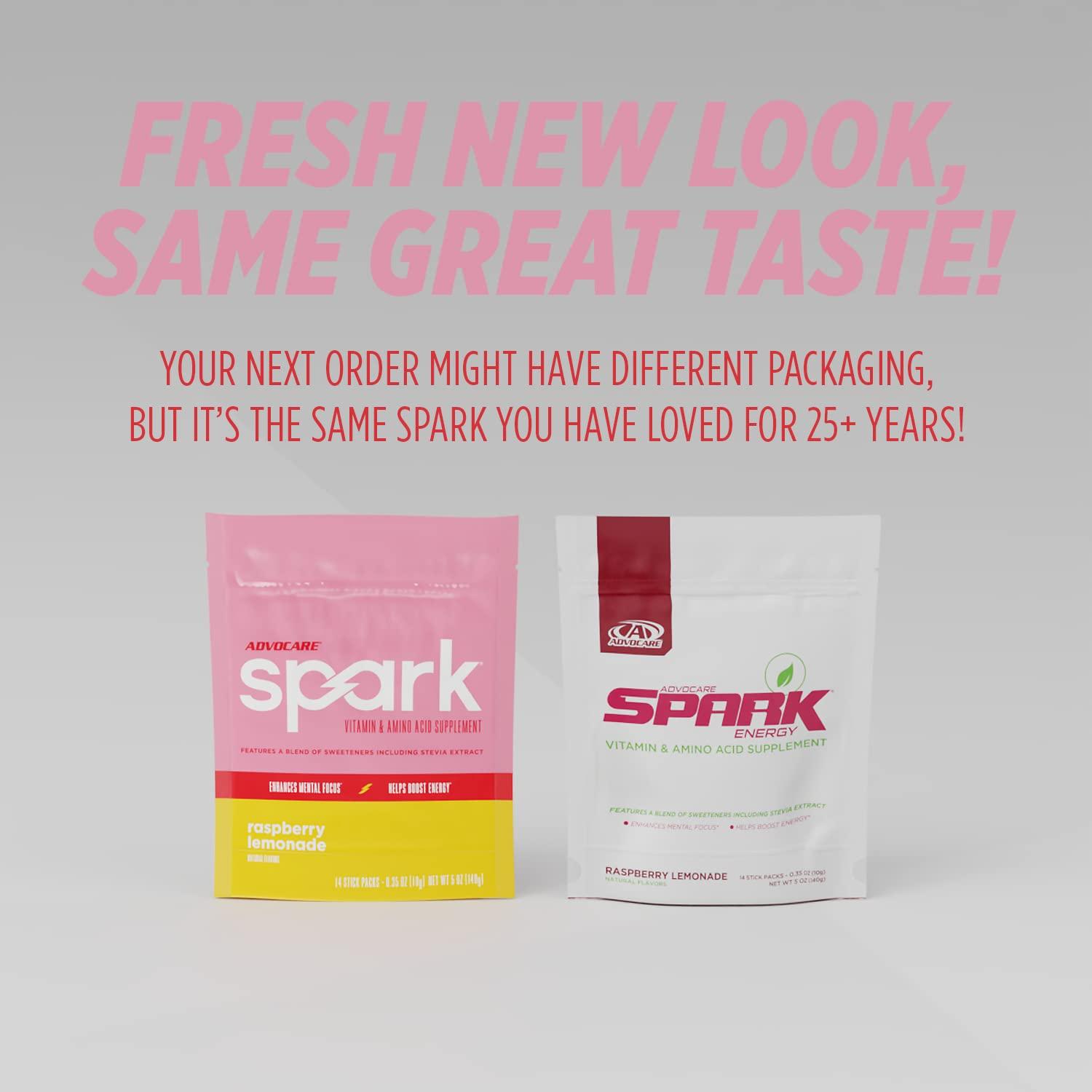AdvoCare AdvoCare Spark Vitamin & Amino Acid Supplement - Sugar-Free Focus & Energy Drink Powder with Vitamins A, C, E & B-12 - Raspberry Lemonade, 14 Stick Packs