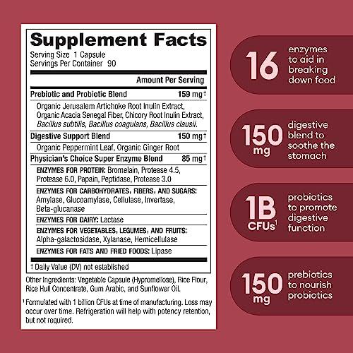 Physician\'s CHOICE Physician\'s CHOICE Digestive Enzymes - Multi Enzymes, Organic Prebiotics & Probiotics for Digestive Health & Gut Health - for Meal Time Discomfort Relief & Bloating - Dual Action Approach - 90 CT