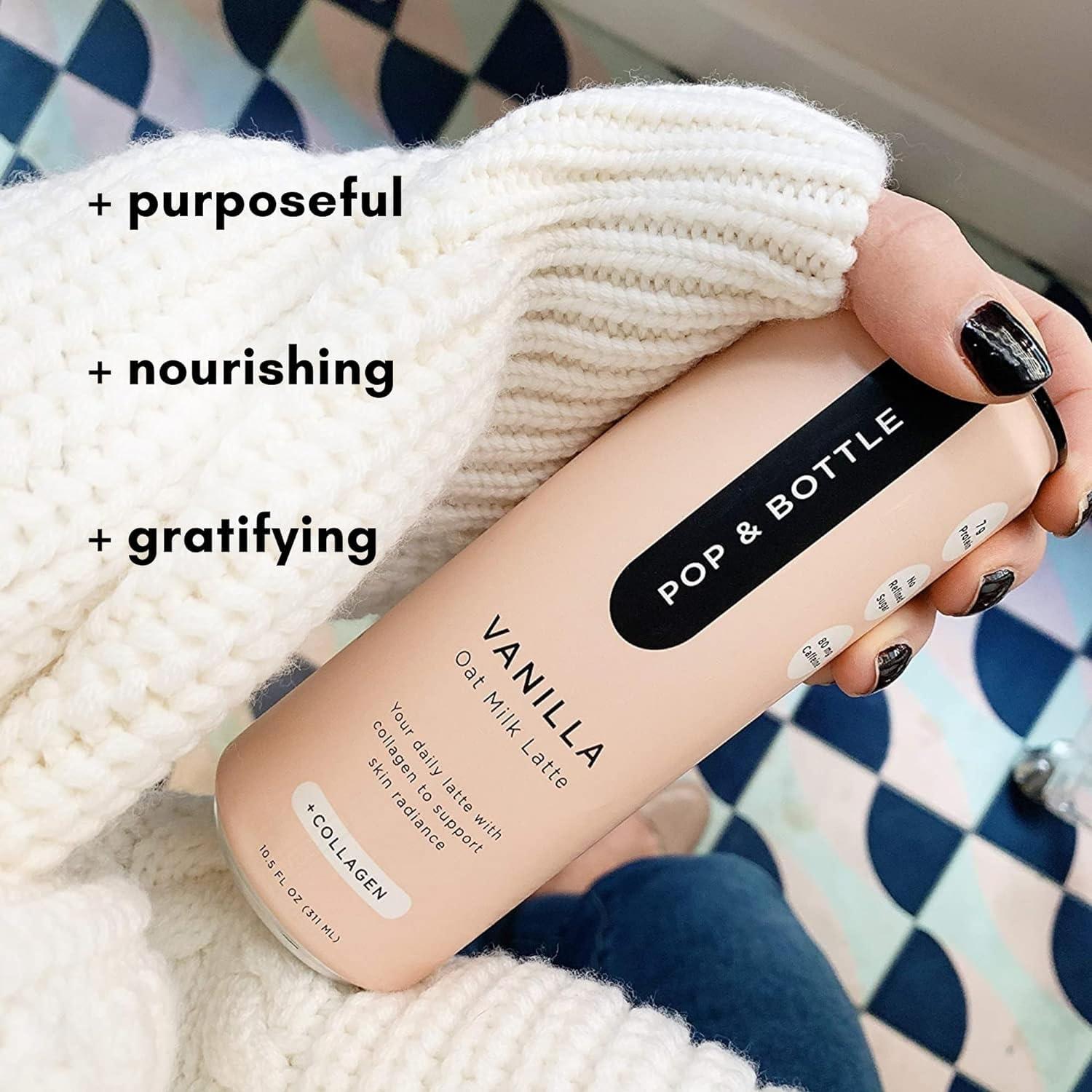 Pop & Bottle Pop & Bottle Vanilla Oat Milk Lattes - Cold Brew, Sustainably Sourced Marine Collagen, MCT Oil, Organic, Dairy Free, Gluten Free, Lightly Sweetened with Dates - 8 Fl Oz (Pack of 10)