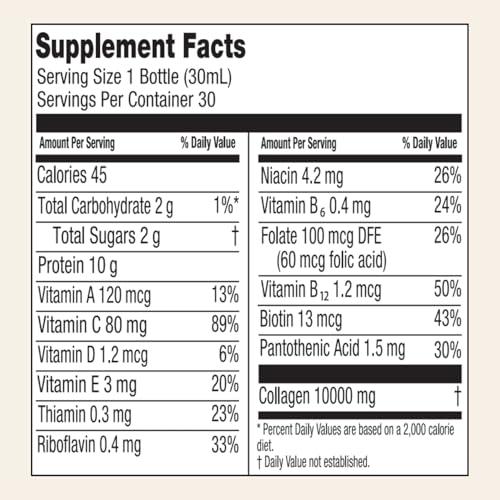 Primabiotic PRIMABIOTIC Liquid Collagen - High Collagen Content [10,000 Mg] Per Serving - Hydrolyzed Collagen and 12 Vitamins - Gluten Free- 900 Ml - Pack of 30 Bottles x 30 Ml