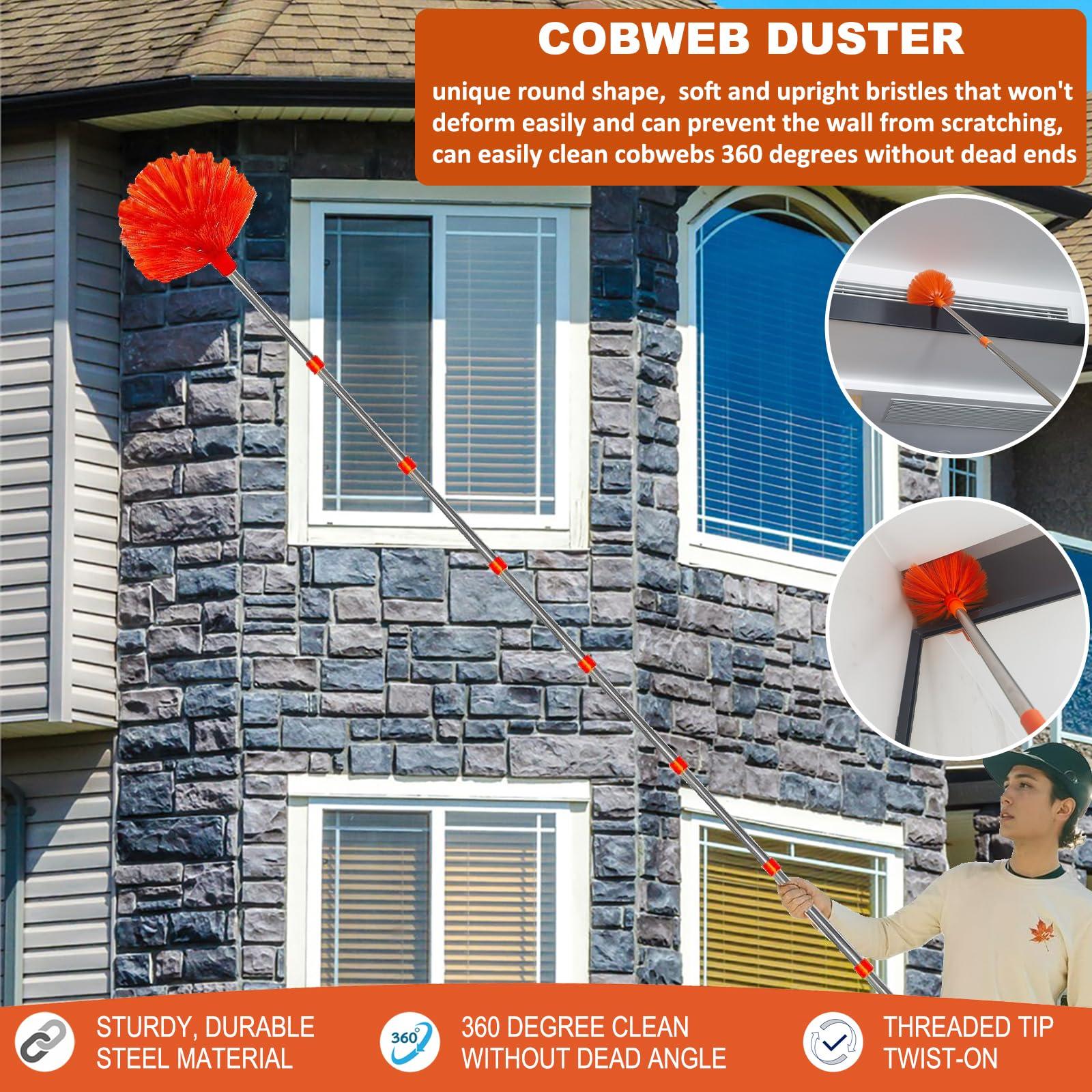 Tonmp 20+ Feet High Reach Duster Kit with 3-14 ft Extension Pole // High Ceiling Dusting and Window Cleaning Kit with Spliceable Pole - Window Washer & Squeegee, Cobweb Duster, Fan Blade and Feather Dusters