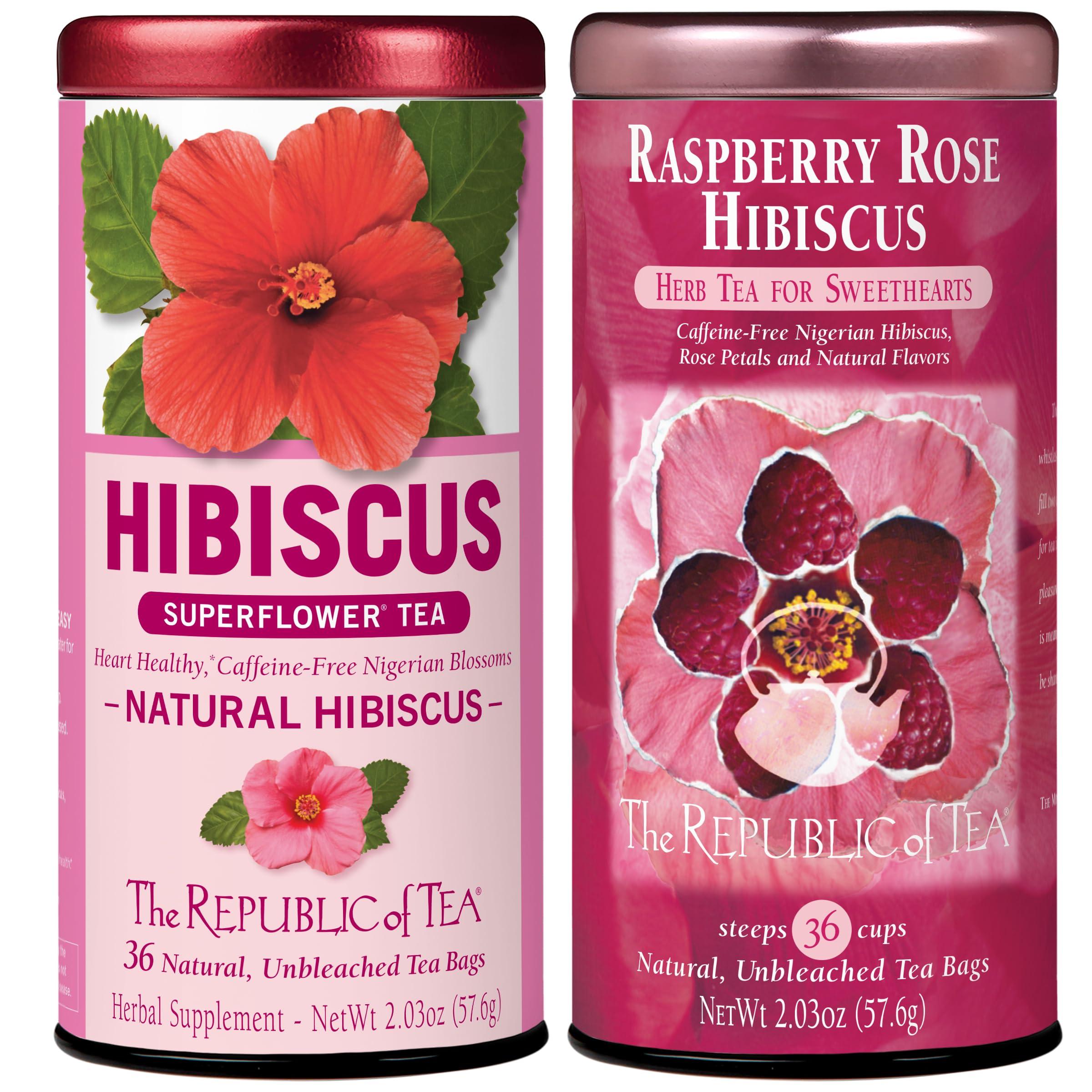 The Republic of Tea The Republic of Tea Citizens Favorite Hibiscus Herbal Teas - Natural Hibiscus and Raspberry Rose Hibiscus Tea Bundle 36 Count Tea Bags Each