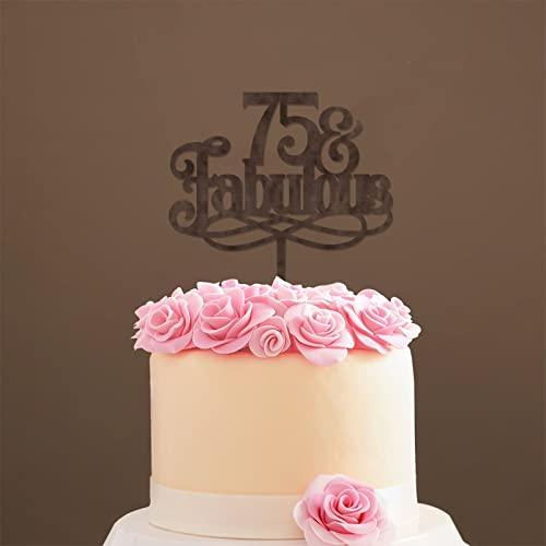 WengBeauty 75 & Fabulous Cake Toppers Brown Wood 75th Birthday Cake Decorations Supplies Happy Birthday Cake Topper Customized Age Birthday Cake Decoration Birthday Anniversary Cake Topper