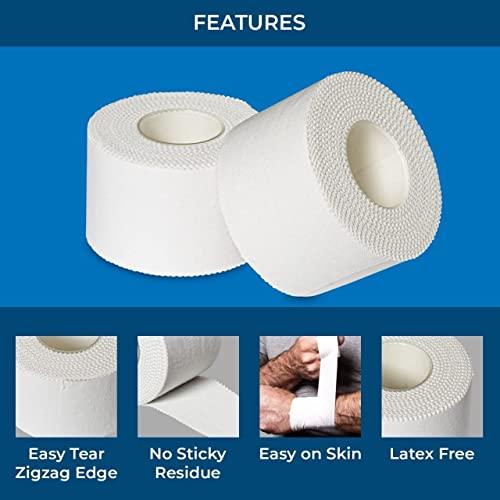 Affordtex Athletic Sports Tape 4 Adhesive Rolls -No-Sticky Residue White Medical Tape - Sport Tape -Skin Friendly Athletic Tape 1.5\" x 10 Yards for Athletes, Coaches, Amateurs (White- 40 Yards)