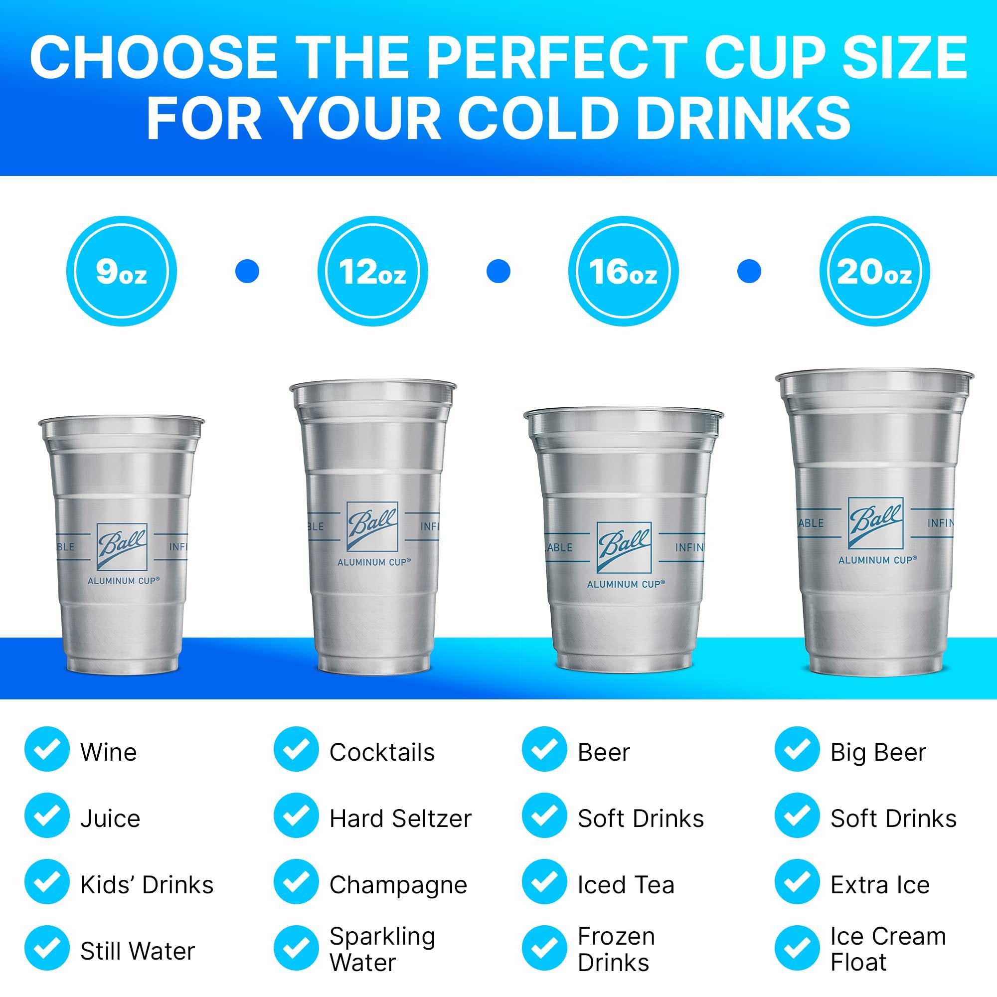Ball Aluminum Cup Ball Aluminum Cup Recyclable Party Cups, Wholesale Bulk Pack, Ball Logo, 12 oz. Cup, 450 Cups Per Pack