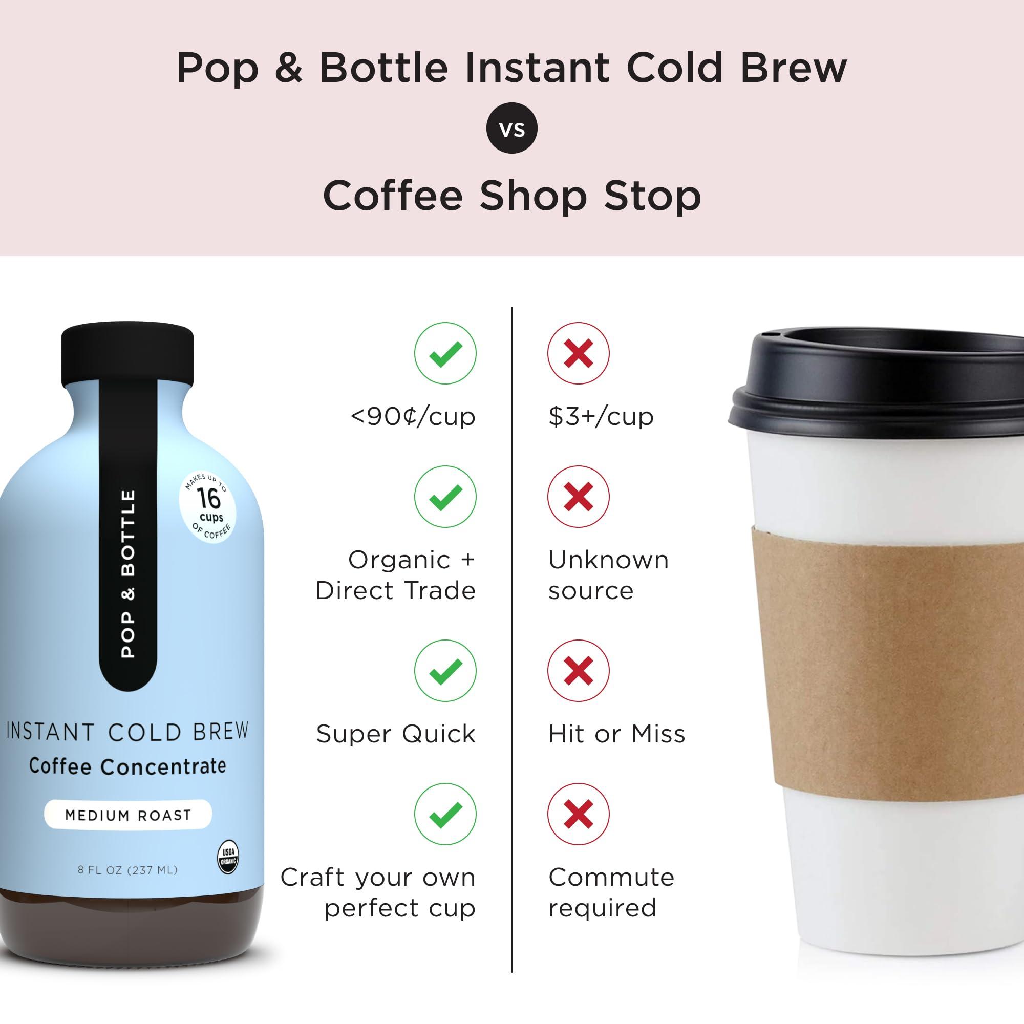 Pop & Bottle Pop & Bottle Coffee Concentrate - Organic Cold Brew Concentrate, Iced Coffee Concentrate Liquid for Instant Ice Coffee & Cold Brew, Dairy Free, Makes Up to 16 Cups - Classic, 8 Fl Oz (2 Pack)
