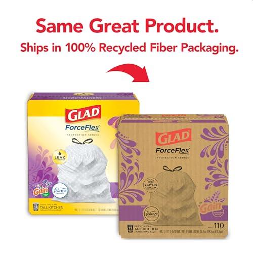 Glad Glad ForceFlex Tall Kitchen Trash Bags, 13 Gal, Gain Lavender, 110 Ct, Pack May Vary