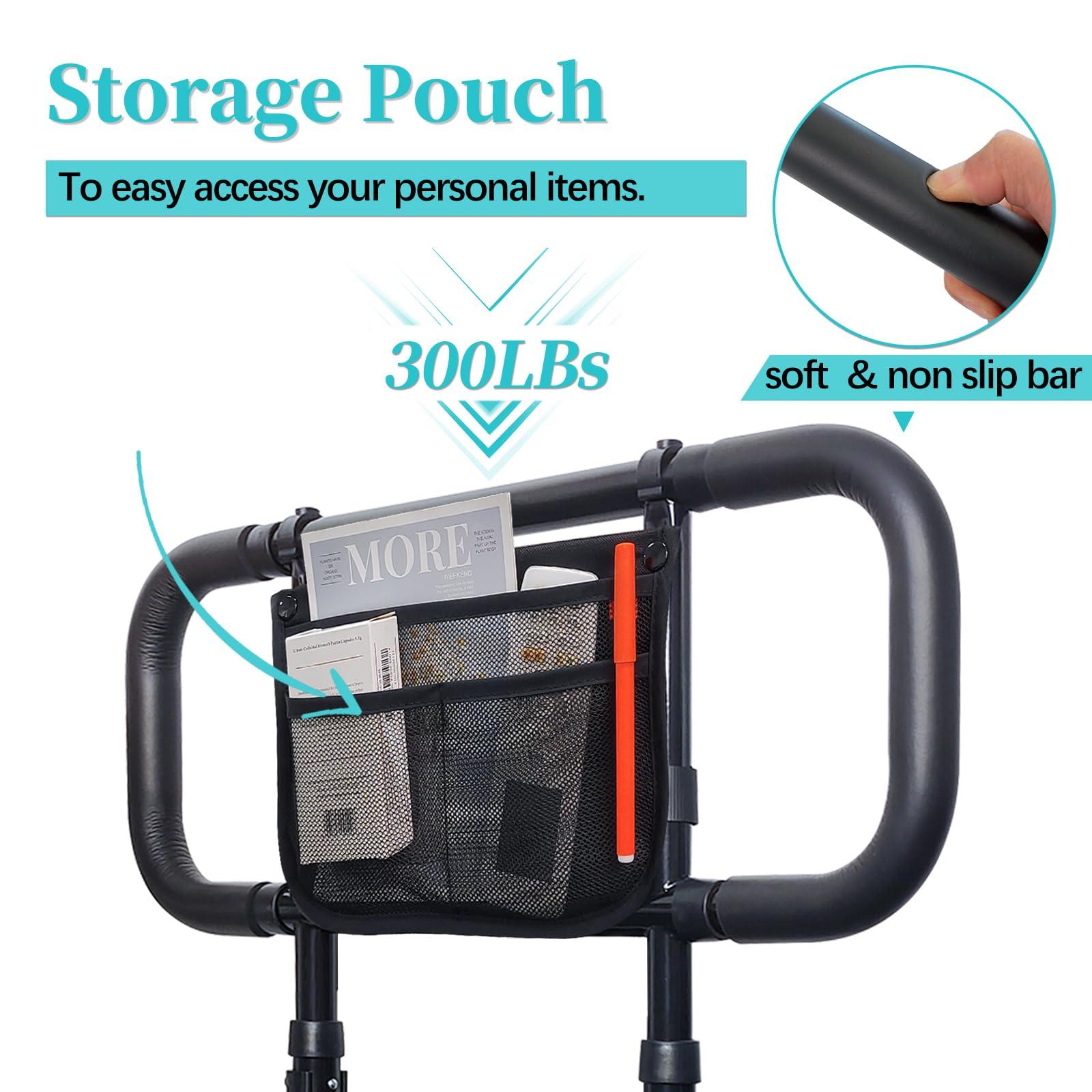 AOHHL Bed Rails for Elderly Adults Safety with Adjustable Heights Storage Pocket Assist Support Side Railings for Seniors Citizens Slides Under Mattressbed Cane Bed Guard Bed Handles Bars (Black)