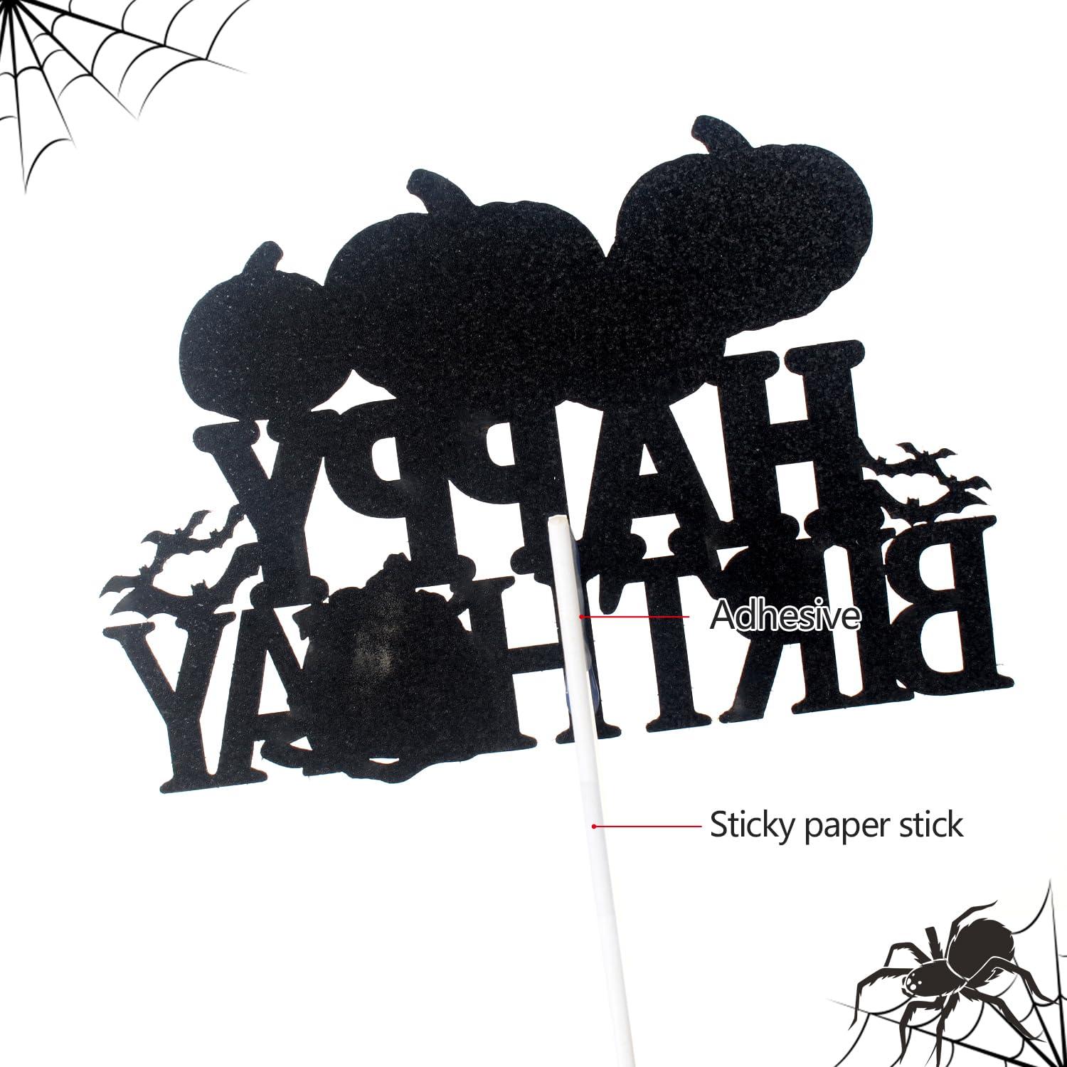 LHCING Halloween Happy Birthday Cake Topper - Halloween Birthday Pumpkins Black Glitter Cake Topper - Halloween Kids Birthday Party Friday The 13th Party Cake Derocation