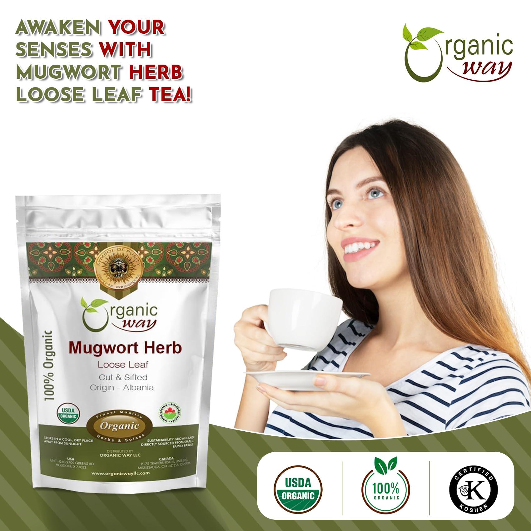 Organic Way Organic Way Mugwort Herb Tea Cut & Sifted (Artemisia Vulgaris) Herbal Tea | Kosher & USDA Certified | Vegan, Non-GMO & Gluten Free | Raw from Albania (2 Ounce (Pack of 1))
