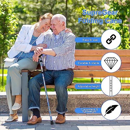 supregear supregear Folding Cane, 5-Level Adjustable Height Walking Stick Lightweight Portable Cane Travel Cane with Wrist Strap and T Handle for Elderly Disabled Men Women