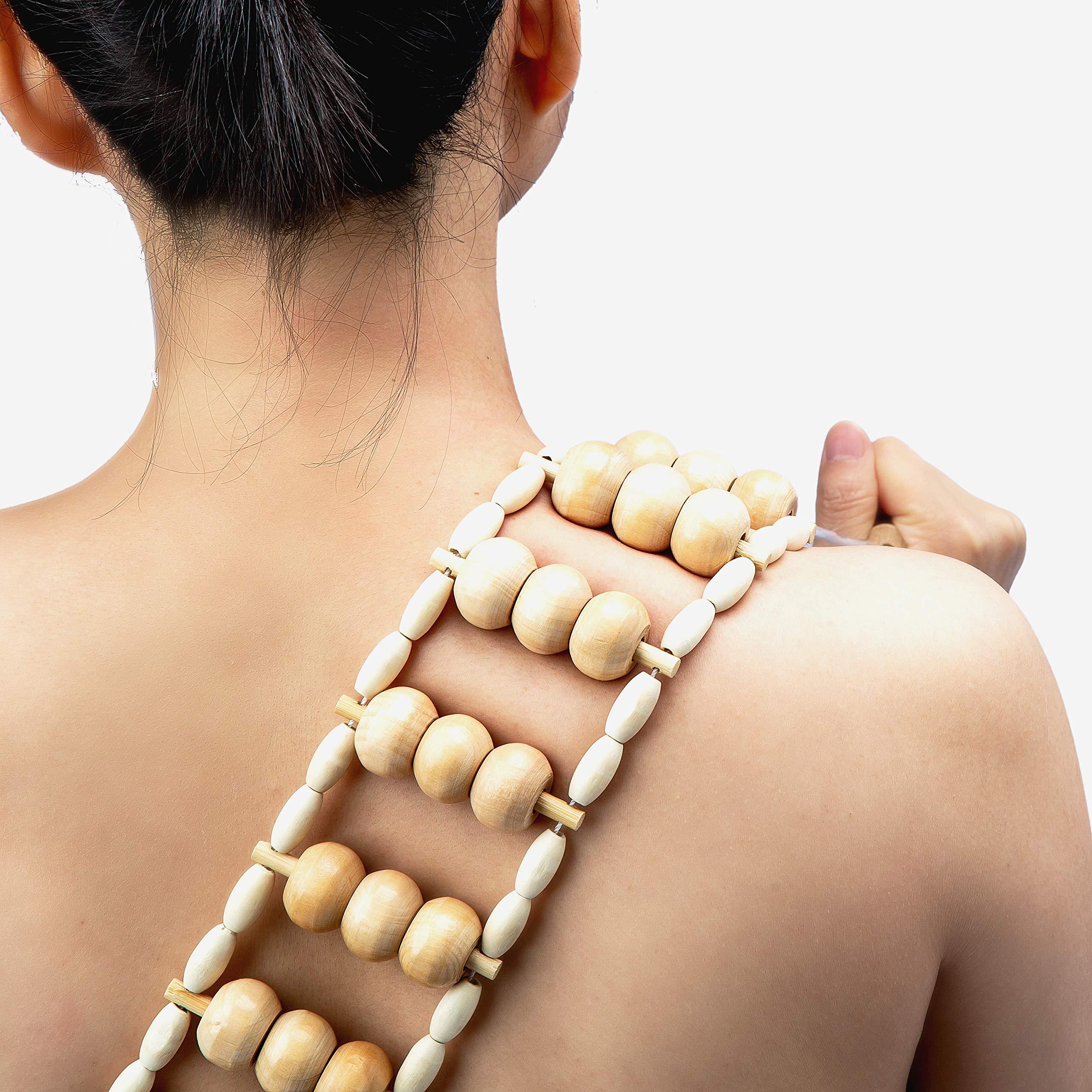 Hovom Hovom Wood Back Massage Roller Rope Tool,Lymphatic Drainage,Wood Therapy Massage Tools,maderoterapia Colombiana,Portable Handheld Rolling, Massage Strap for Back, Neck, Shoulders, Legs (Smooth)