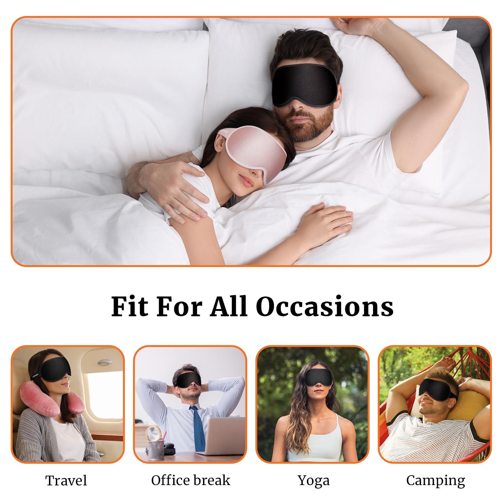 AOAWI AOAWI Sleep Eye Mask 3D Contoured Cup Soft and Gentle, Breathable, Comfortable for Side Sleeping, Travellers, Yoga, Men, Women, Adjustable, with Silicone Ear Plugs for Sleeping Noise Reductions