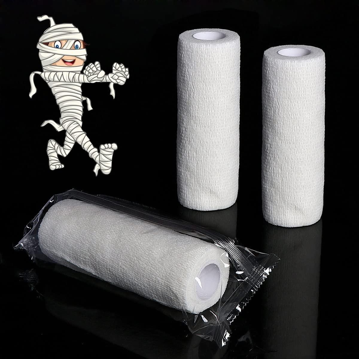 Furimuk Furimuk 2 Rolls Halloween Mummy Bandage Wrap for Party Photo, Zombie Self Adhesive Gauze Bandage Roll for Cosplay Costume Wrap, Party Photography Props