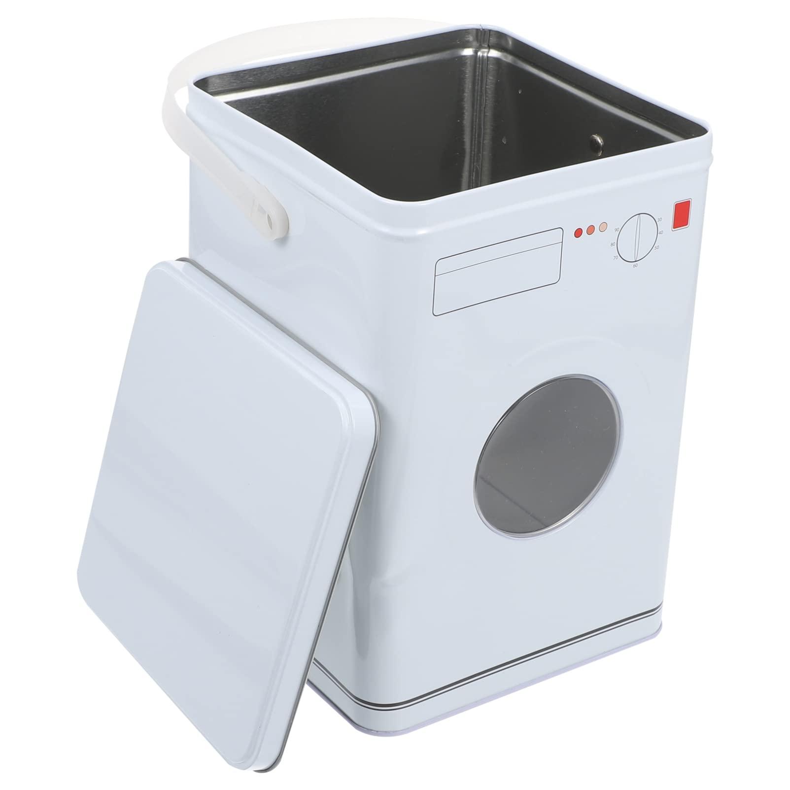 VAKUUM 1PC Laundry Detergent Powder Storage Tin Box, Washing Machine Design Laundry Powder Container, Metal Decorative Detergent Bin for Storing Washing Powder Tablets, Laundry Room Decor/48