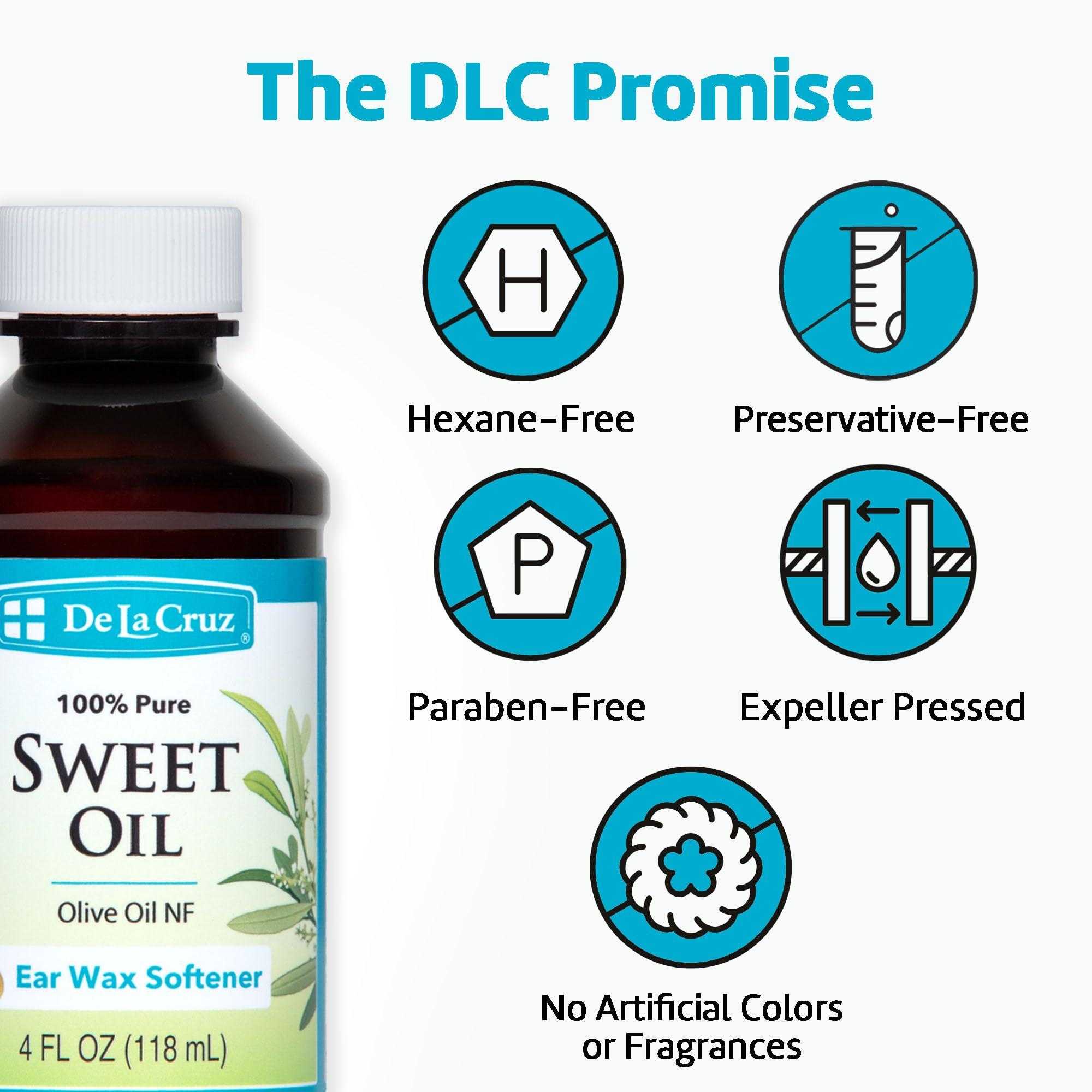 De La Cruz De La Cruz 100% Pure Sweet Oil for Ears - All Natural and Gentle Ear Wax Softener - Refill 4 Fl OZ