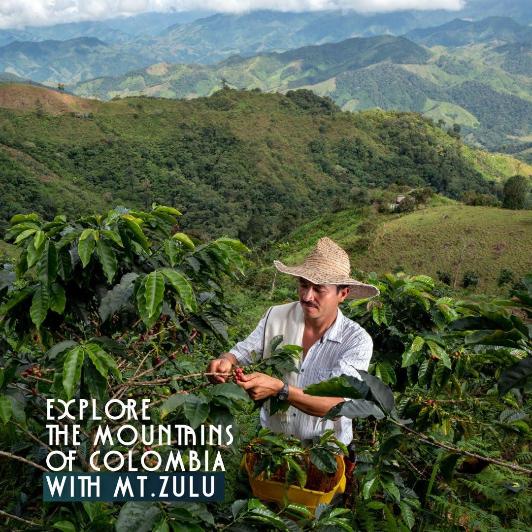 MT. ZULU COFFEE Mt. Zulu Colombian Supremo Ground Coffee, Medium Roast, Gourmet 83.5 Cupping Score, Hand-Roasted at Origin, 100% Arabica, Balanced Cup, 12 oz Bag