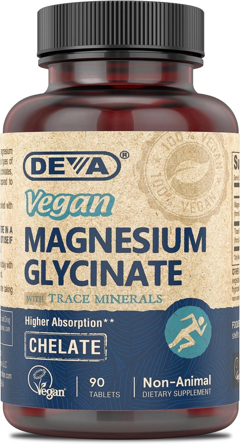 DEVA DEVA Vegan Magnesium Glycinate 300mg per serving with Trace Minerals, Higher Absorption, Chelated Magnesium, 90 Tablets