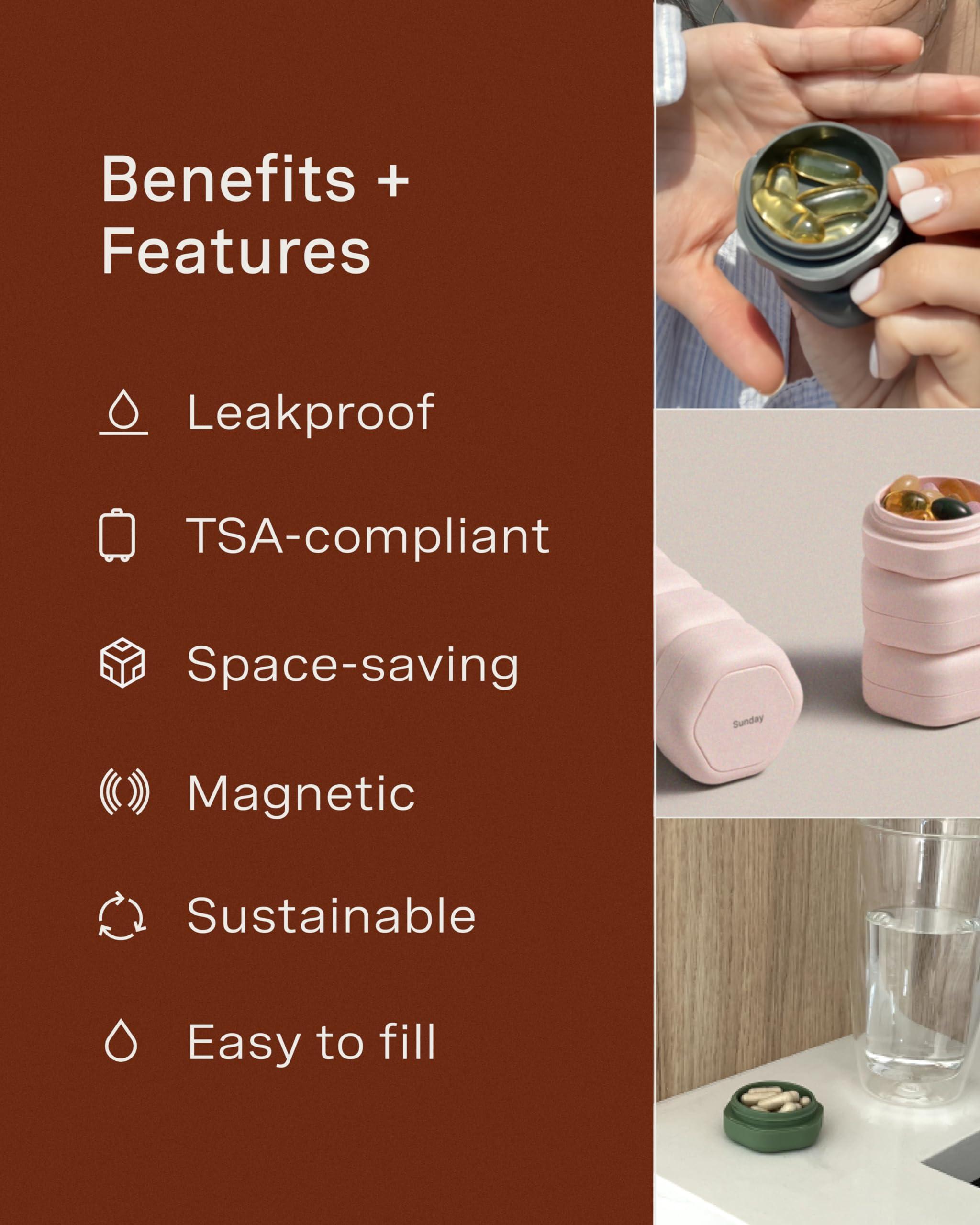 Cadence Cadence Travel Containers - Pill Case Set - Magnetic Travel Capsules - A Daily Pill Box for Supplements & Vitamins - Contains 7 Flex Mediums (0.56oz) with Labels for Everyday of The Week - Charcoal