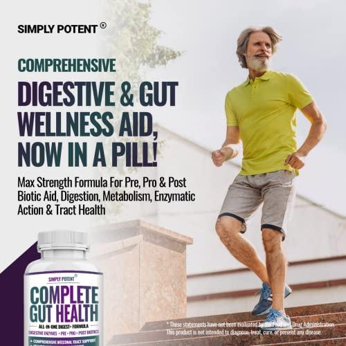 Simply Potent Complete Gut Health, Digestive Enzymes Plus Prebiotic, Probiotic & Post Biotic Gastrointestinal Support, Supports Gut Health & Immune Function, 60 Capsules