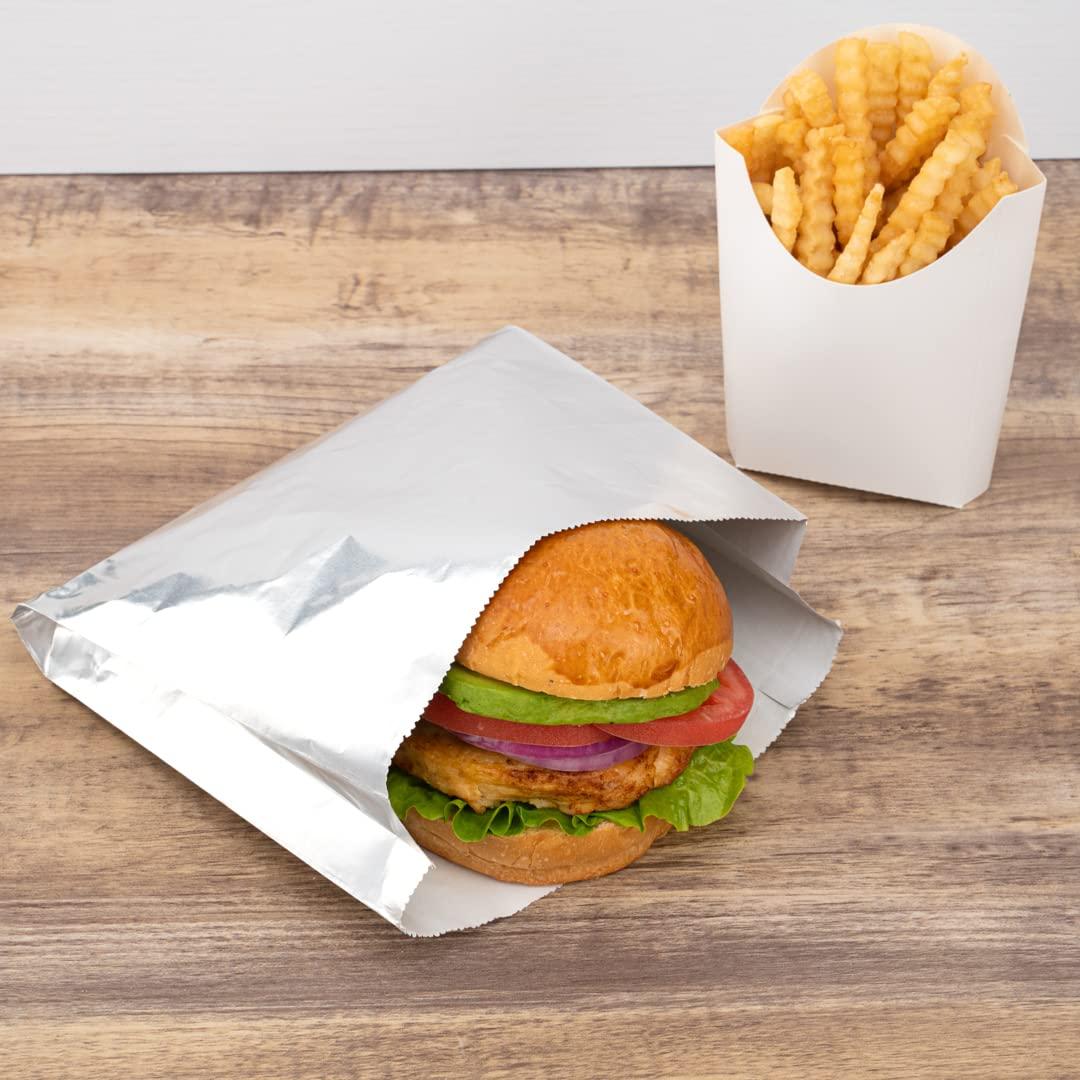 Restaurantware Restaurantware Bag Tek 7.9 x 1.7 x 7.9 Inch Foil Lined Bags 100 Greaseproof Foil Food Wrappers - Freezable Non-Vented Silver Foil Paper Hot Sandwich Bags Keeps Food Warm For Hot And Cold Foods