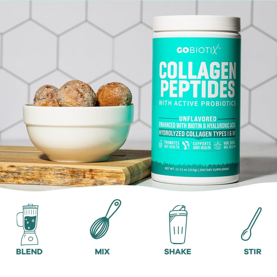 GOBIOTIX GOBIOTIX Collagen Powder Supplement with Probiotics - Hydrolyzed Protein Collagen Powder for Women - Hair Skin and Nails, Joint and Digestive Health - Collagen Peptides Type I and III - 30 Servings