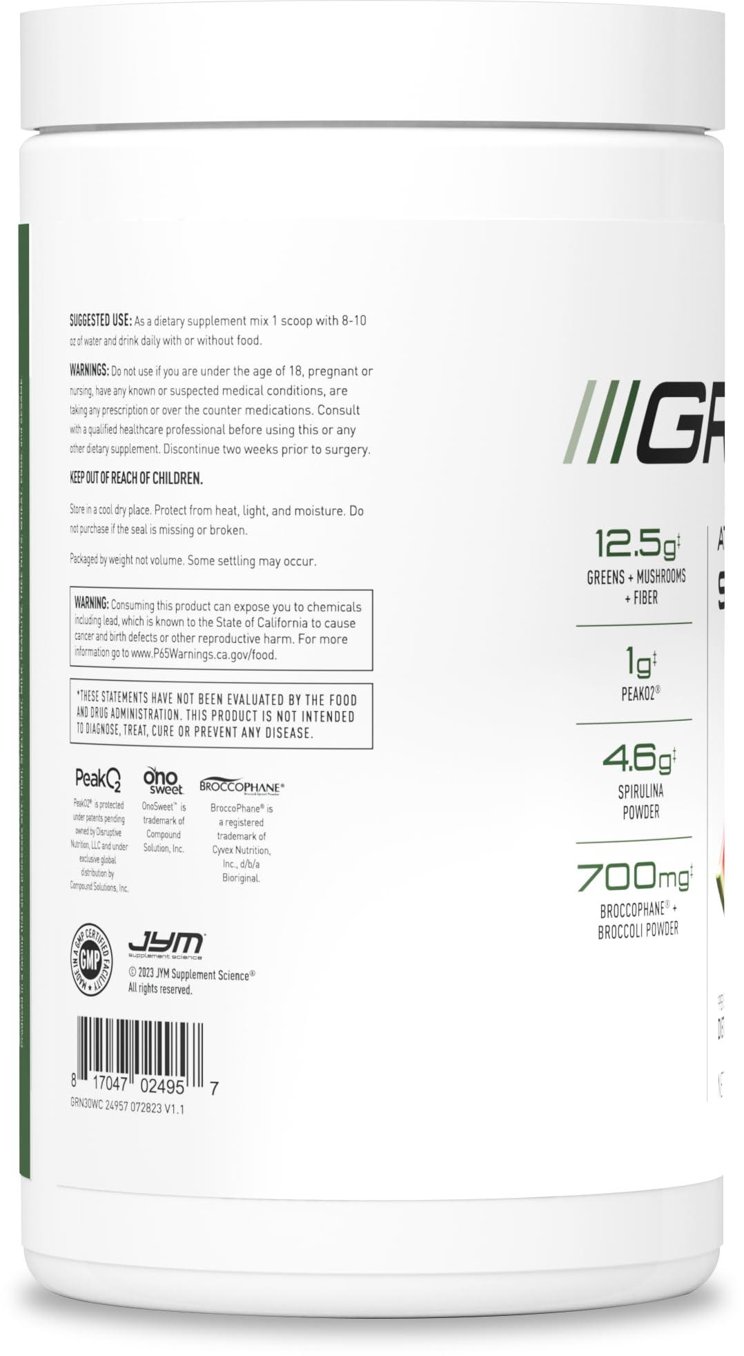 JYM Supplement Science JYM Greens Super Food Powder for Performance, Watermelon Cucumber, Spirulina, Mushrooms, Vitamins, BroccoPhane & Broccoli, Men & Women, 30 Servings