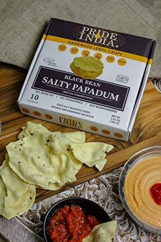 Pride Of India Pride Of India - Salty Black Bean Namkeen Papadum Lentil Crisp - 10 count (3.53oz - 100gm) - Lentil Chips, Gluten-Free Crackers, Healthy Snacks, Indian Snacks, Lentil Crackers